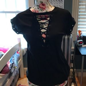 Forever 21 Black short sleeve tee with tie up neck